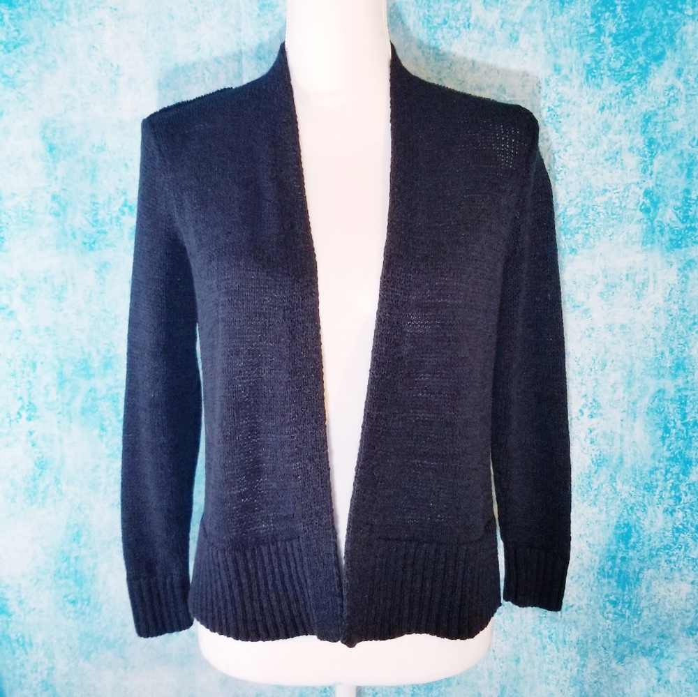 LOFT Black Knit Open Drape Cardigan Sweater